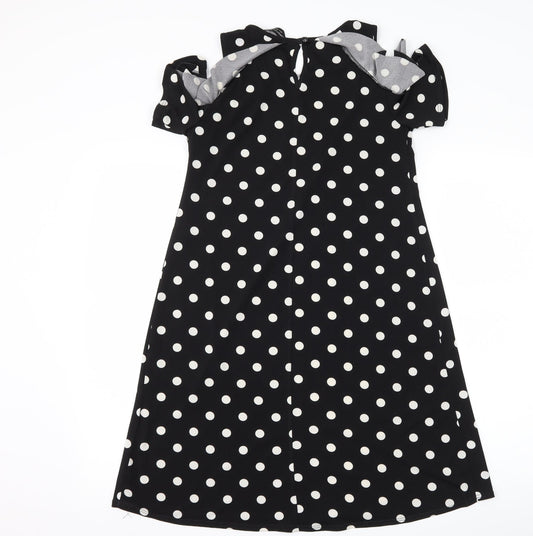 Dorothy Perkins Womens Black Polka Dot  A-Line  Size 8  - Cut Out Shoulder