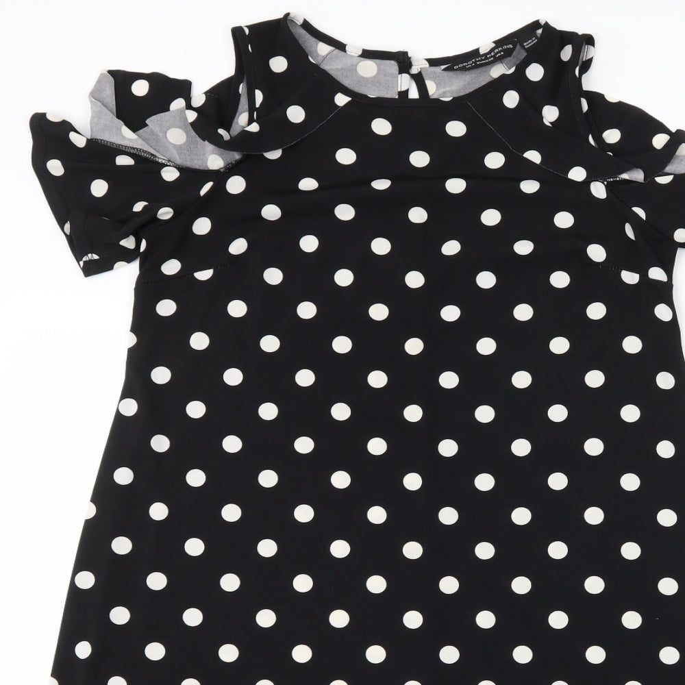 Dorothy Perkins Womens Black Polka Dot  A-Line  Size 8  - Cut Out Shoulder