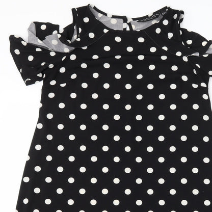 Dorothy Perkins Womens Black Polka Dot  A-Line  Size 8  - Cut Out Shoulder