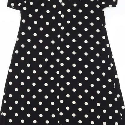 Dorothy Perkins Womens Black Polka Dot  A-Line  Size 8  - Cut Out Shoulder