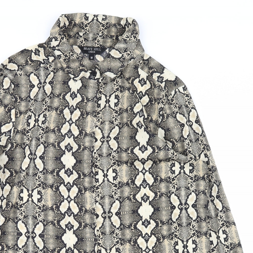 brave soul london Womens Yellow Animal Print  Basic Button-Up Size M  - snake skin