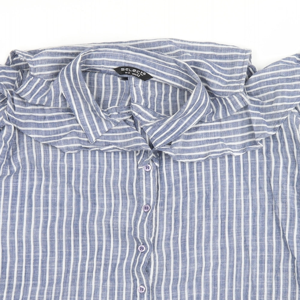 Womens UK Size 14 Select Blue Basic Button-Up