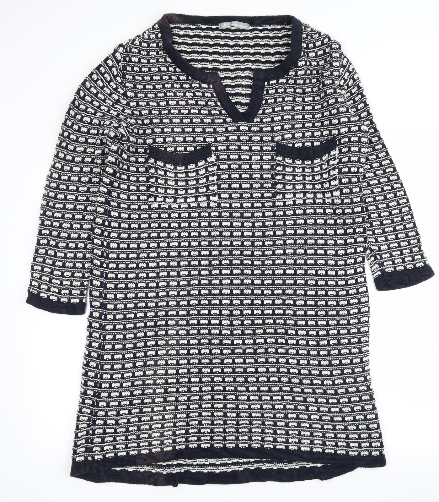 Marks and Spencer Womens Blue Fair Isle  Jumper Dress  Size 8
