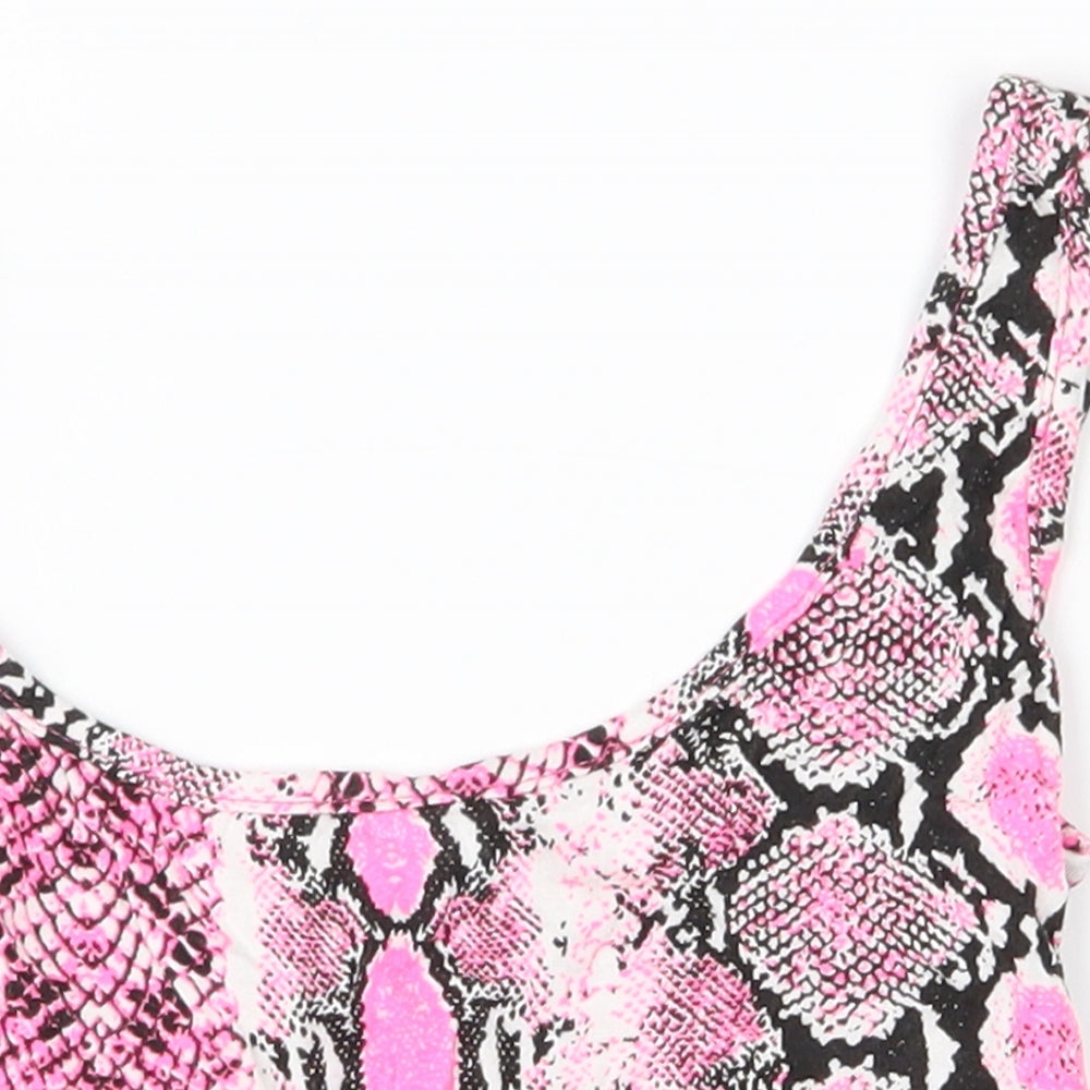 Pretty Little Thing Womens Pink Geometric  Basic Blouse Size 8