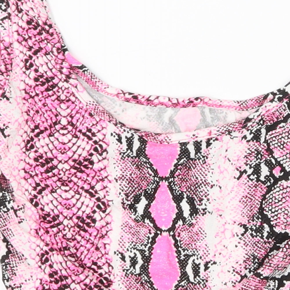 Pretty Little Thing Womens Pink Geometric  Basic Blouse Size 8