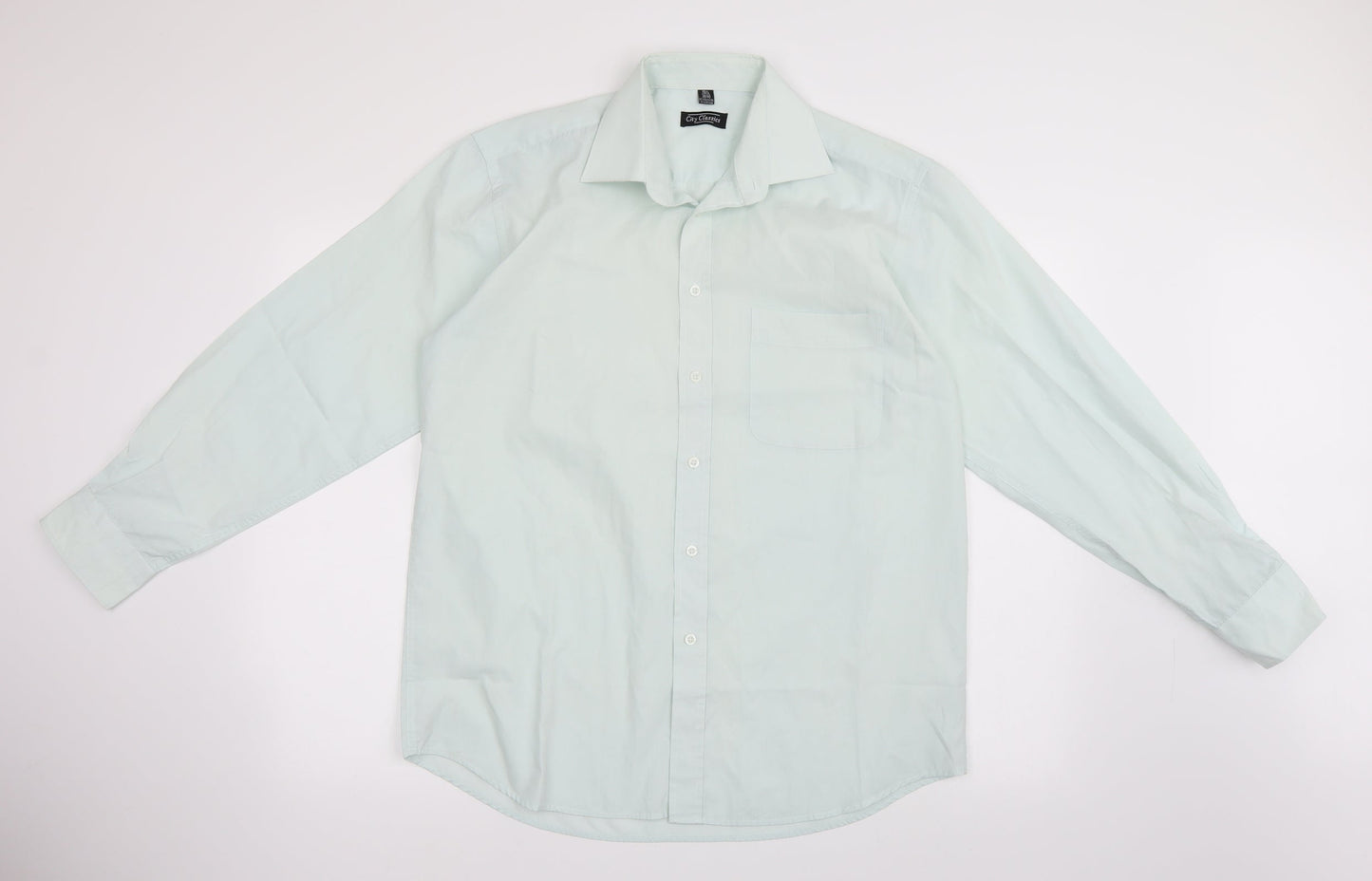 Mens UK Size 15.5 City Classic Green  Button-Up Long Sleeve Casual Shirt