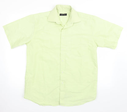 Mens UK Size 15.5 Biente Green  Button-Up Short Sleeve Casual Shirt