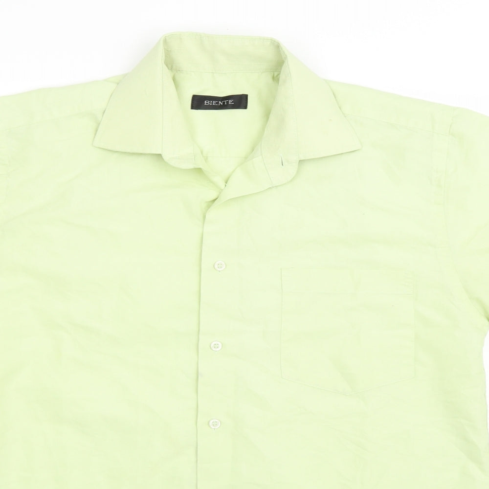 Mens UK Size 15.5 Biente Green  Button-Up Short Sleeve Casual Shirt