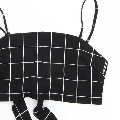 SheIn Womens Black Striped  Cropped Tank Size S  - Tie Back