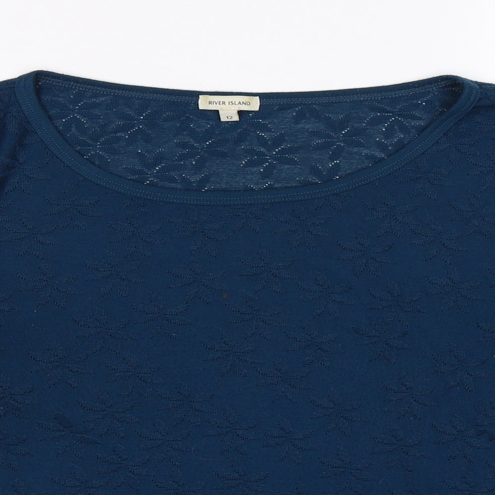 River Island Womens Blue Floral Knit Pullover Jumper Size 12