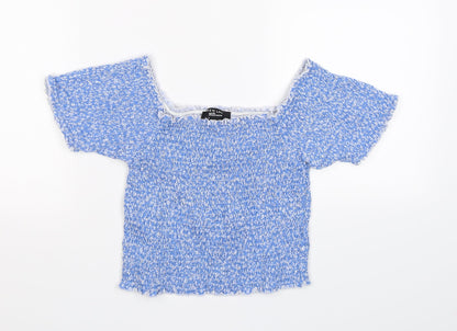 New Look Girls Blue Floral Crepe Cropped Casual Size 14-15 Years