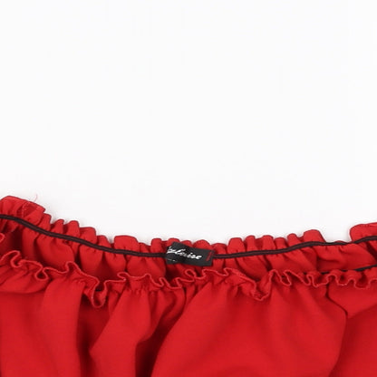 Womens UK Size 8 Preworn Red Cropped Blouse