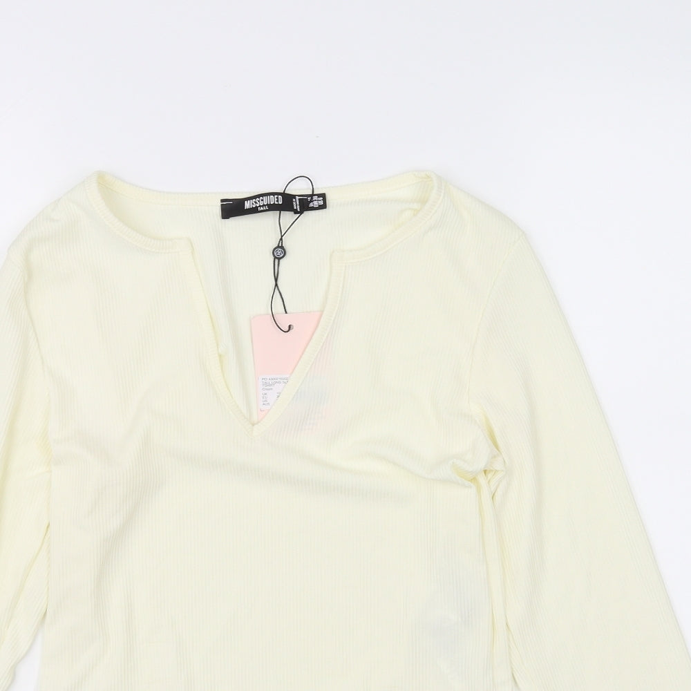 Womens UK Size 10 Missguided Yellow Basic T-Shirt