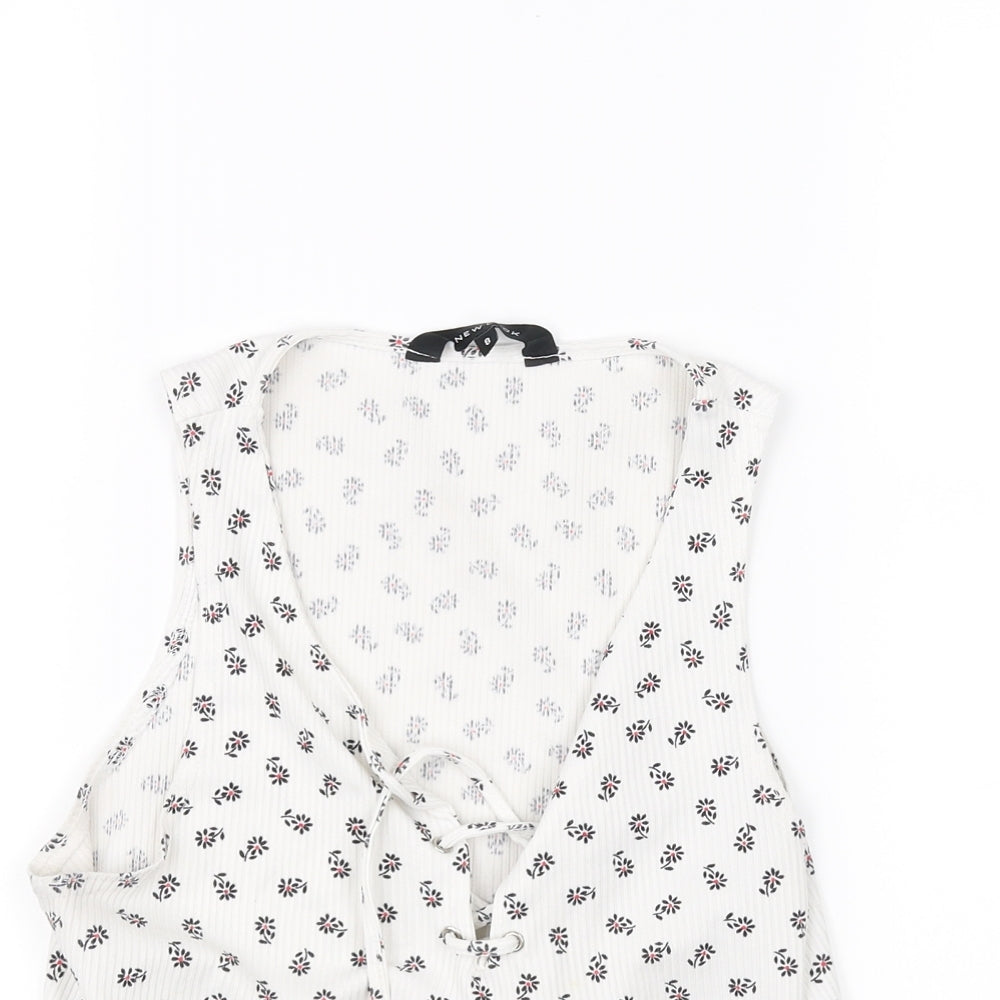 Womens UK Size 8 New Look White Cropped Blouse