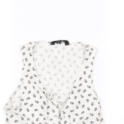 Womens UK Size 8 New Look White Cropped Blouse