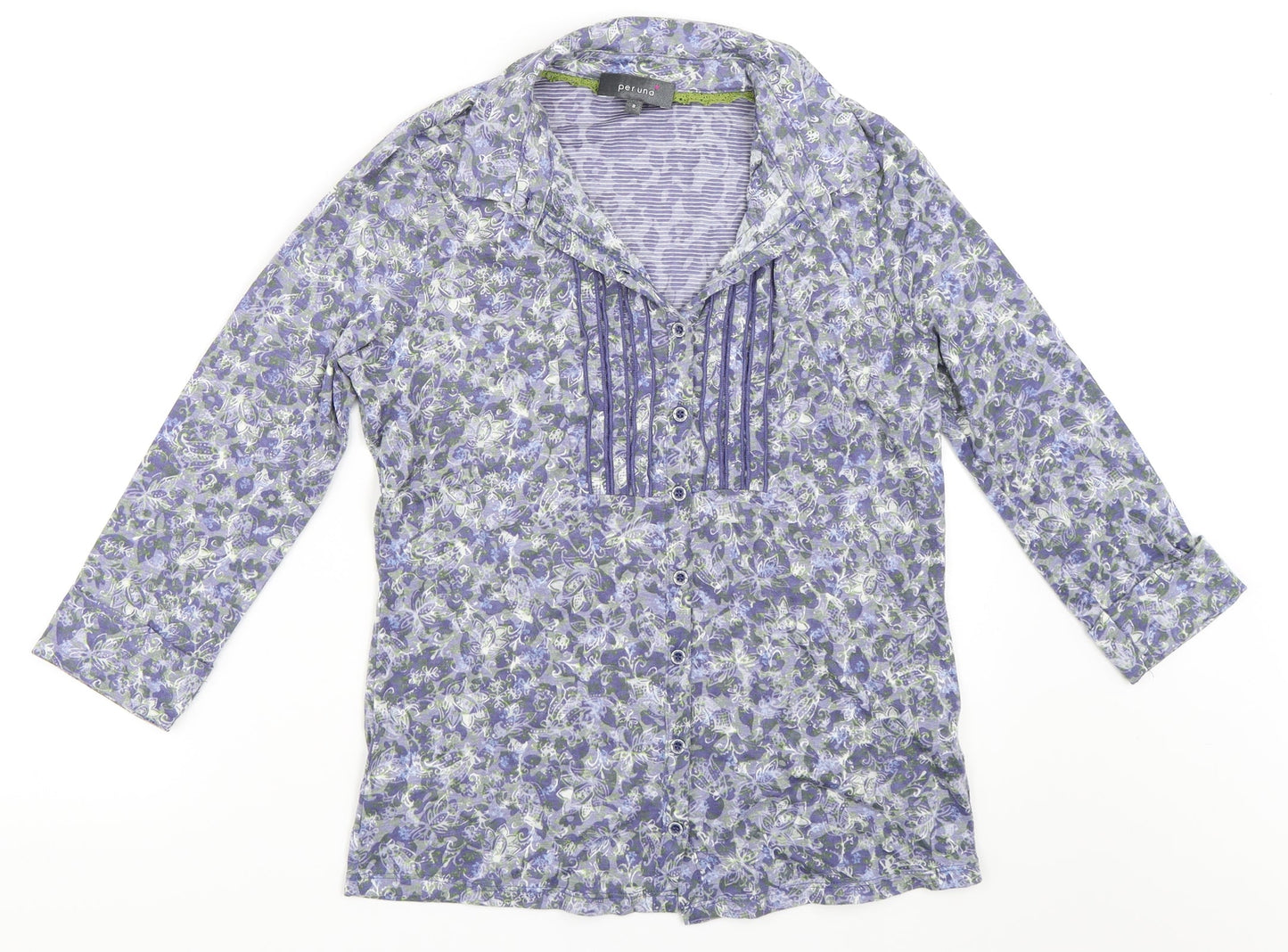 Womens UK Size 8 Per Una Blue Basic Button-Up