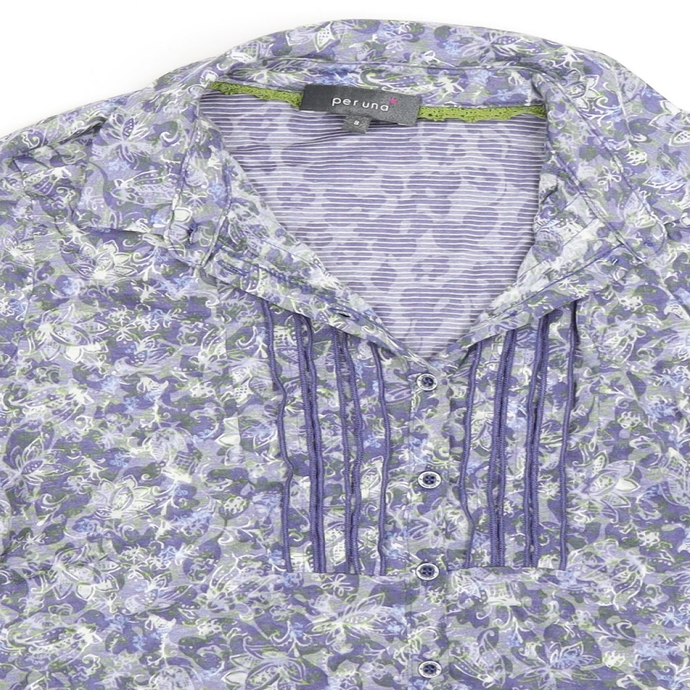 Womens UK Size 8 Per Una Blue Basic Button-Up