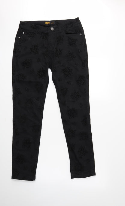 24/7 Authentic Denim Womens Black Floral Denim Skinny Jeans Size 12 L30 in