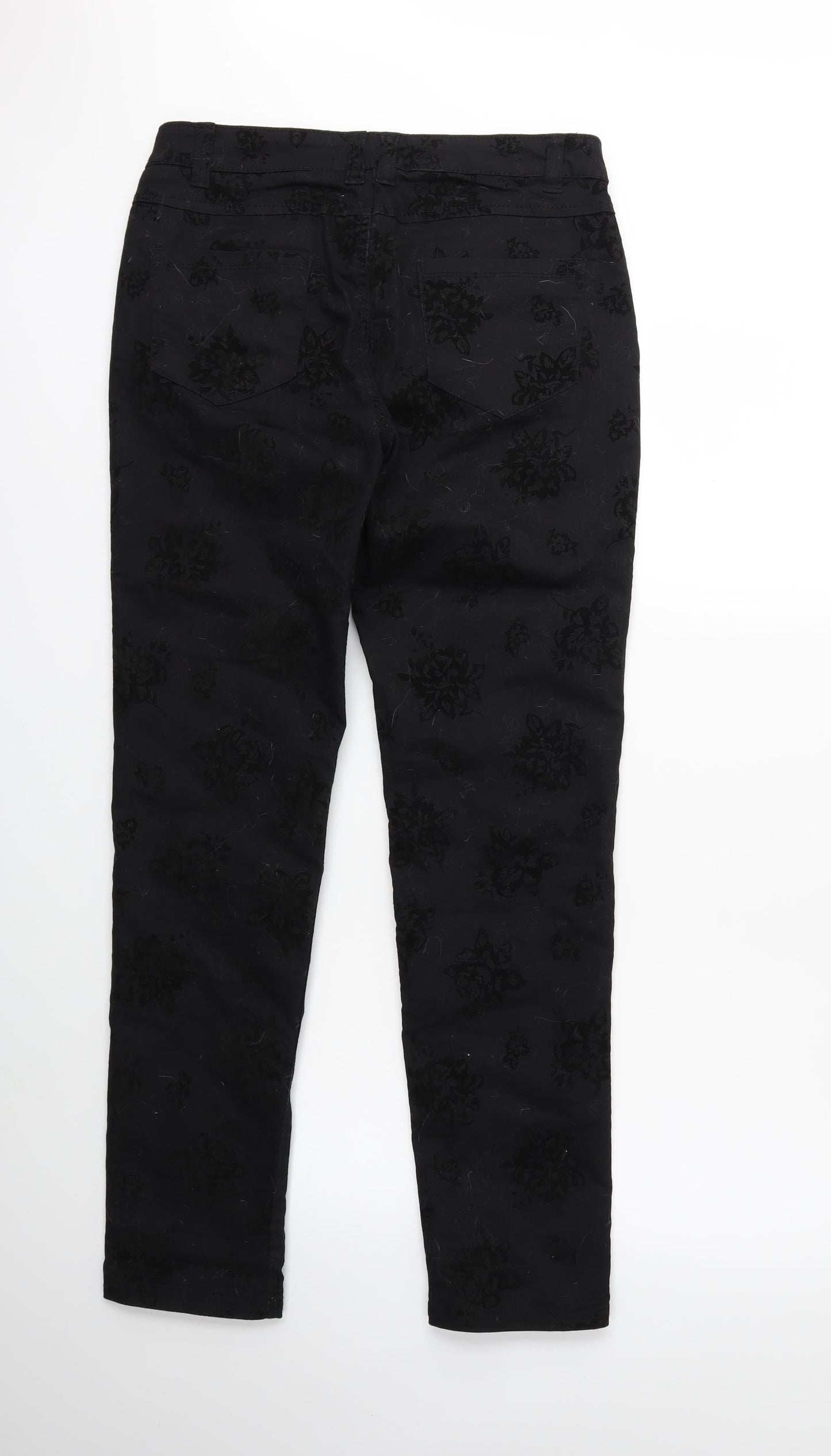 24/7 Authentic Denim Womens Black Floral Denim Skinny Jeans Size 12 L30 in