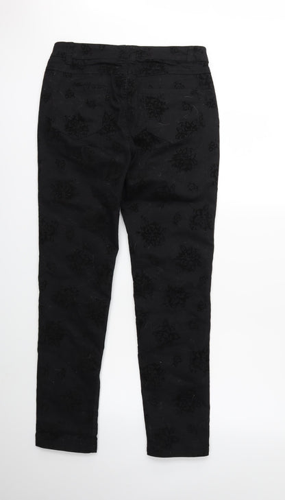 24/7 Authentic Denim Womens Black Floral Denim Skinny Jeans Size 12 L30 in