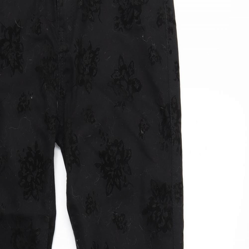 24/7 Authentic Denim Womens Black Floral Denim Skinny Jeans Size 12 L30 in