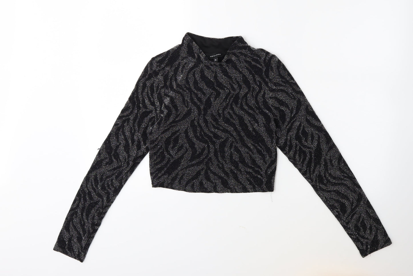 New Look Womens Black Animal Print Knit Pullover Jumper Size 14