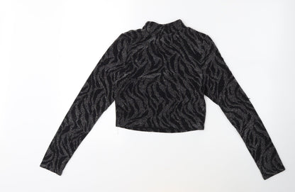 New Look Womens Black Animal Print Knit Pullover Jumper Size 14