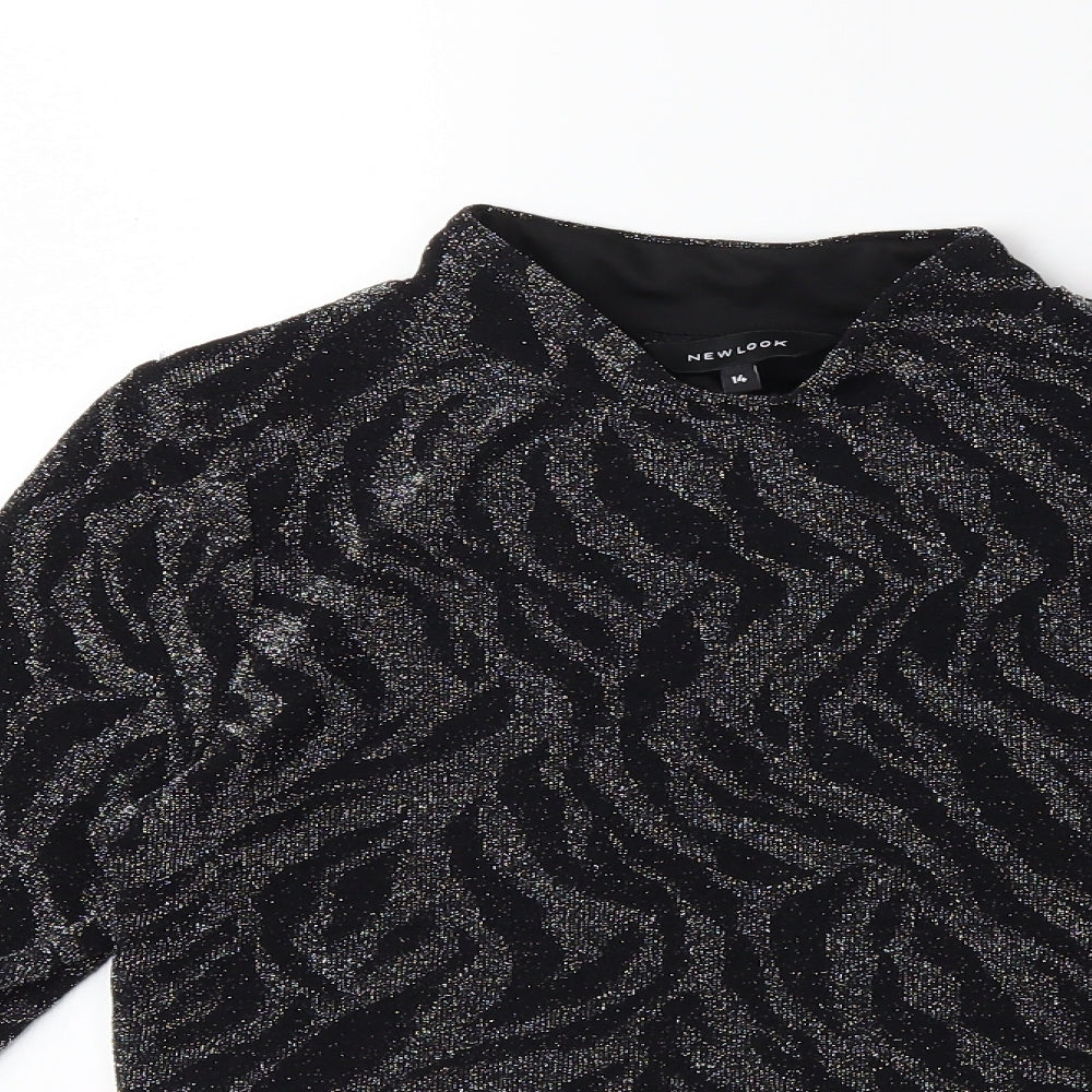 New Look Womens Black Animal Print Knit Pullover Jumper Size 14