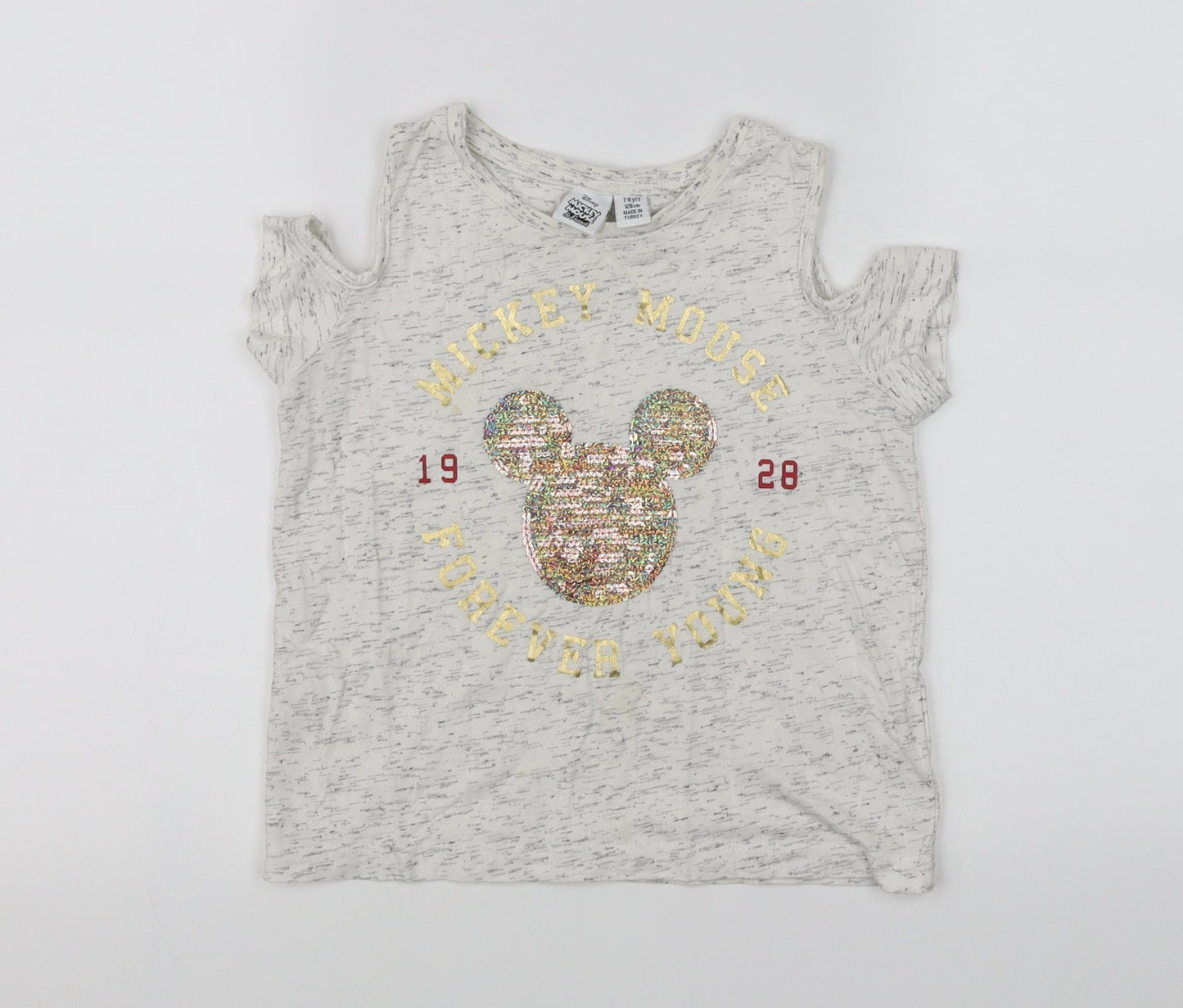 Mickey Mouse Girls Grey   Basic T-Shirt Size 7-8 Years