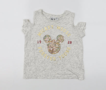 Mickey Mouse Girls Grey   Basic T-Shirt Size 7-8 Years