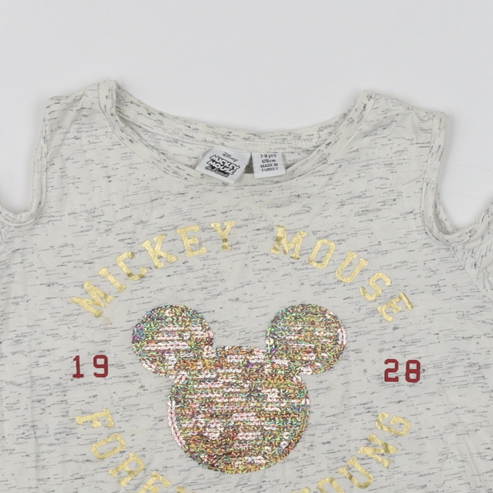Mickey Mouse Girls Grey   Basic T-Shirt Size 7-8 Years