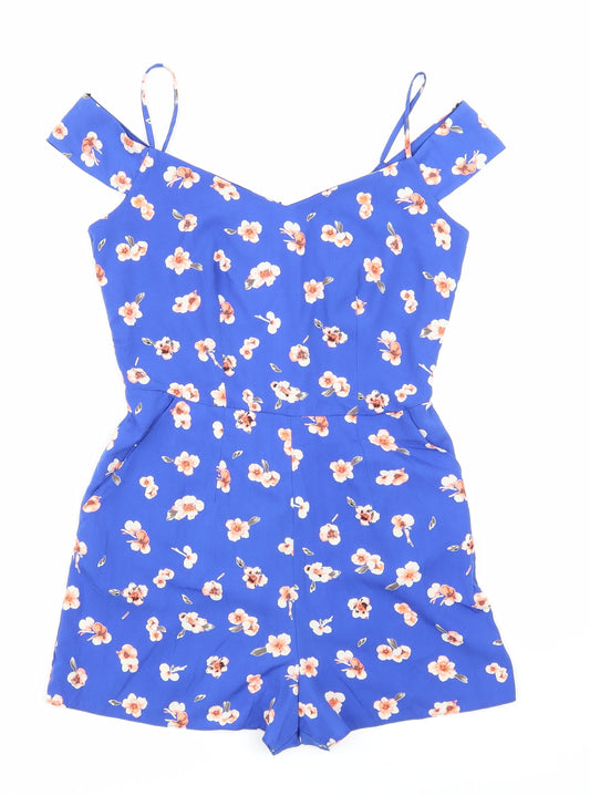 newlook Womens Blue Floral  Playsuit One-Piece Size 8