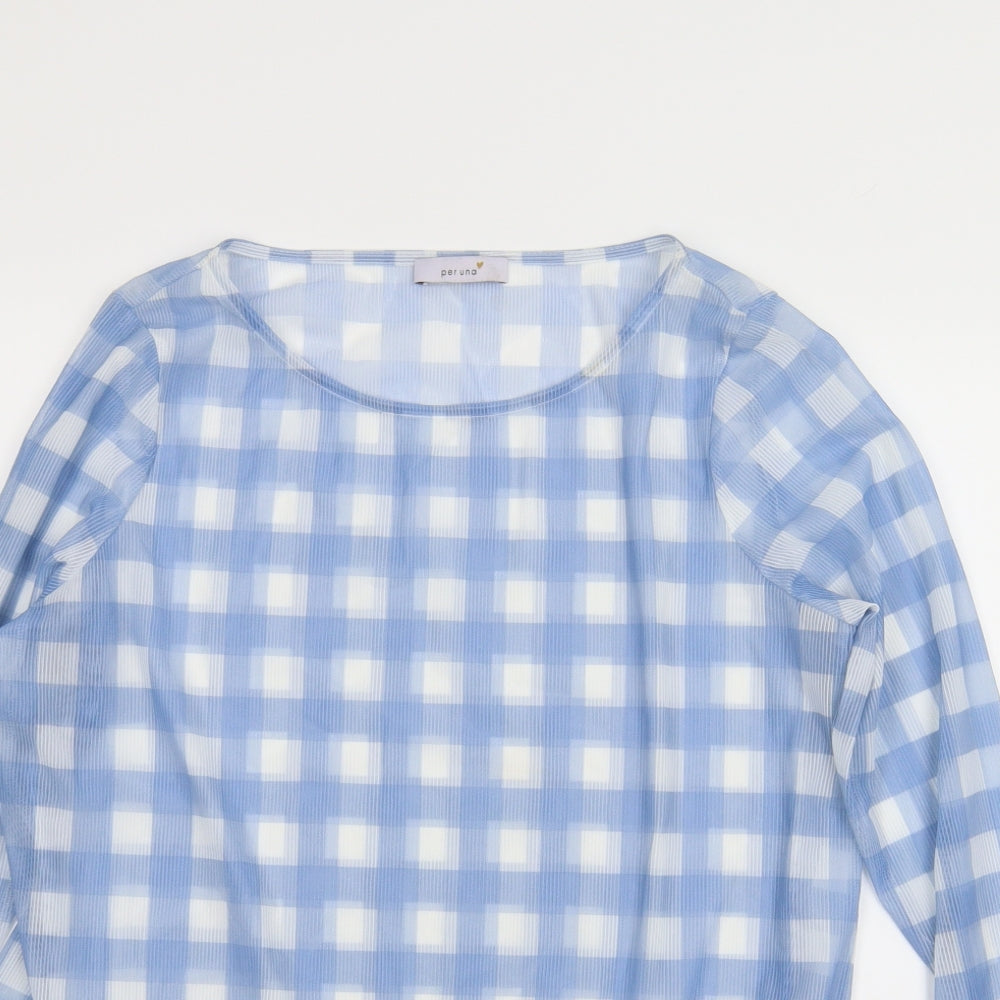 M&S Womens Blue Check  Basic Blouse Size 16