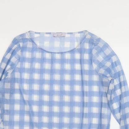 M&S Womens Blue Check  Basic Blouse Size 16