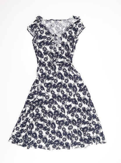 Preworn Womens Blue Floral  A-Line  Size 8