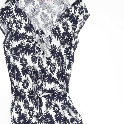 Preworn Womens Blue Floral  A-Line  Size 8