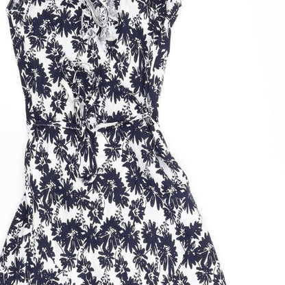 Preworn Womens Blue Floral  A-Line  Size 8
