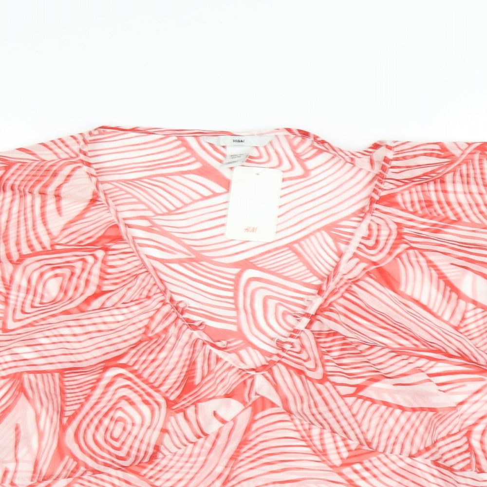 H&M Womens Red Geometric  Basic Blouse Size 18  - sheer