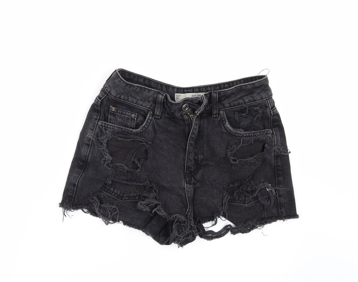 Topshop Womens Black  Denim Cut-Off Shorts Size 26