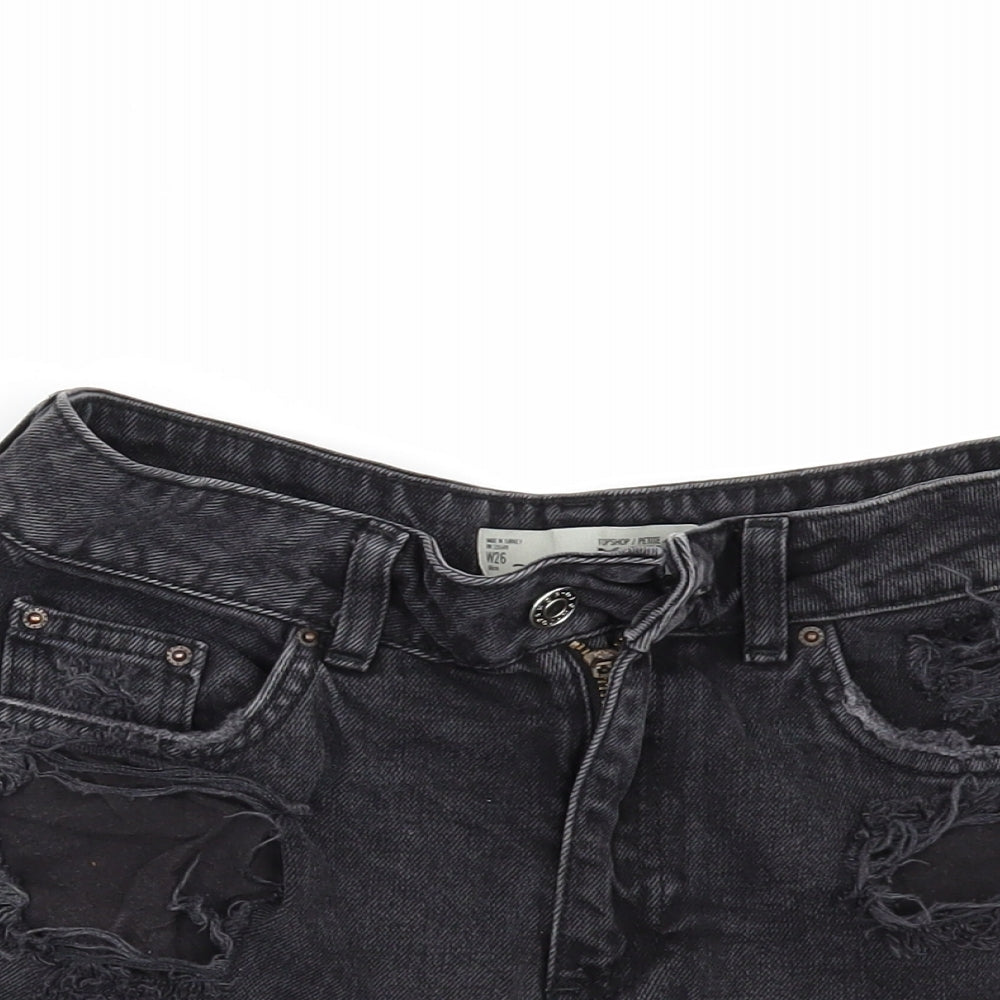 Topshop Womens Black  Denim Cut-Off Shorts Size 26