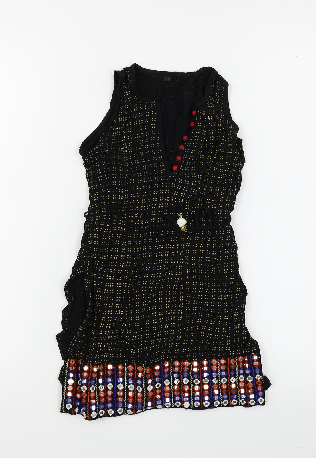 Preworn Girls Black Polka Dot  Fit & Flare  Size 4-5 Years