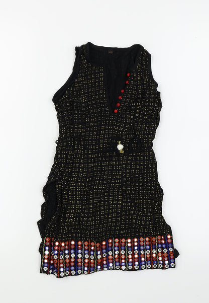 Preworn Girls Black Polka Dot  Fit & Flare  Size 4-5 Years
