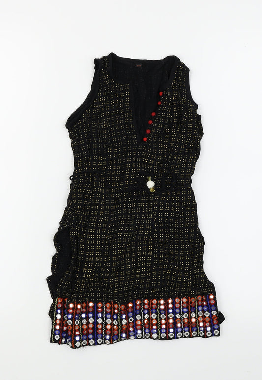 Preworn Girls Black Polka Dot  Fit & Flare  Size 4-5 Years