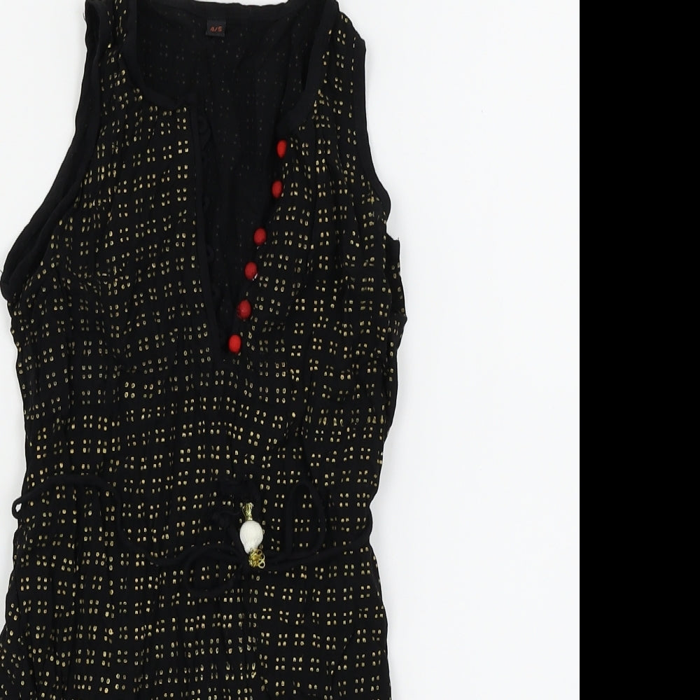 Preworn Girls Black Polka Dot  Fit & Flare  Size 4-5 Years