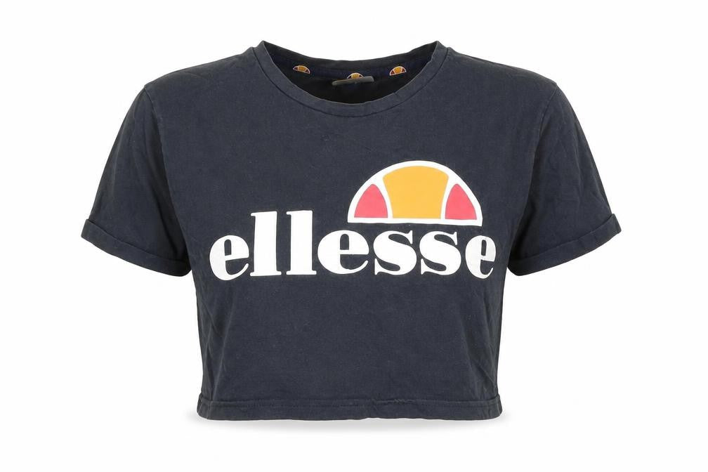 Womens UK Size 4 ellesse Black Cropped T-Shirt
