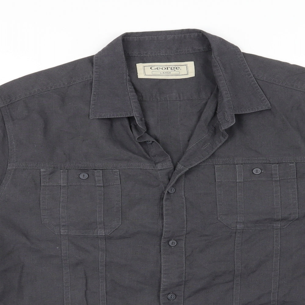 George Mens Grey  Jersey  Button-Up Size L