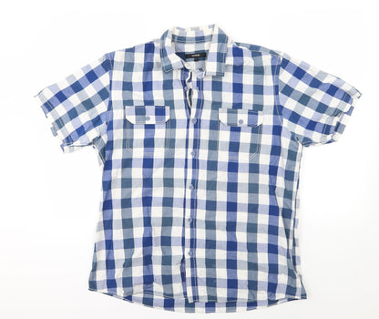George Mens Blue Check Woven  Button-Up Size L