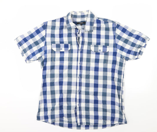 George Mens Blue Check Woven  Button-Up Size L