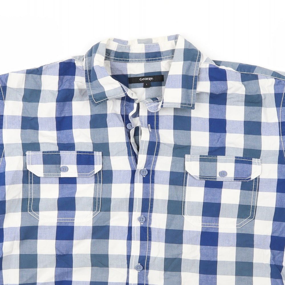 George Mens Blue Check Woven  Button-Up Size L