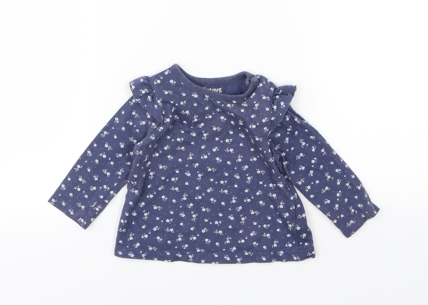 Nutmweg Girls Blue Floral Jersey Basic T-Shirt Size 3-6 Months